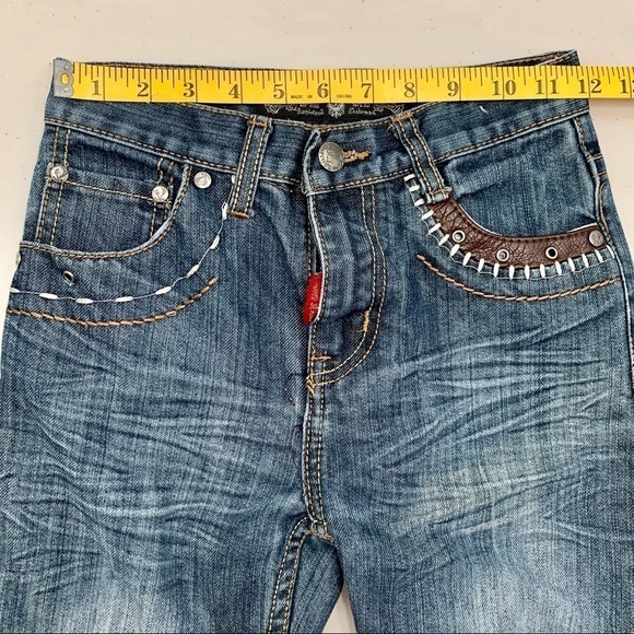 GS115 Jeans Kids 10 Straight Leg Leather Accent Pockets Girl - Picture 11 of 13